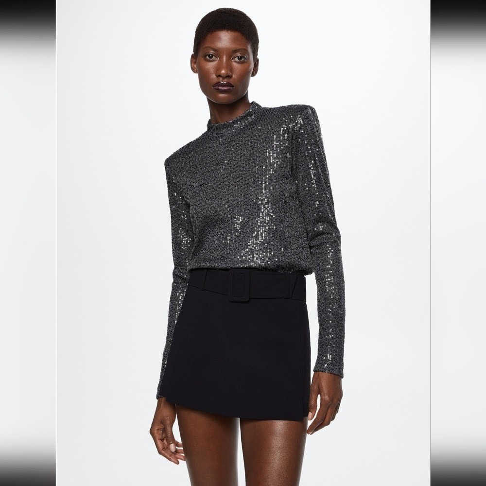 MNG S Long Sleeved Sequined Top Back Key Hole Holiday NYE Casual Going Out Club